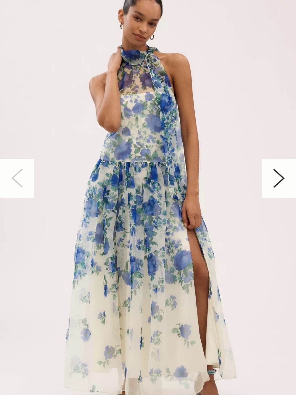 NWT BHLDN Anthropologie Kendall High Neck Scarf Floral Organza Maxi Dress - Picture 3 of 17